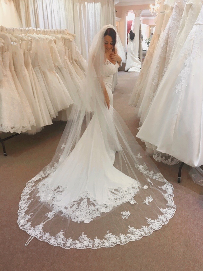 Bride with Traditional Italian Style Long Wedding Veil