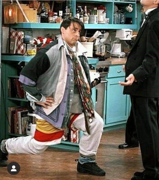Friends Joey wearing Chandler's clothes