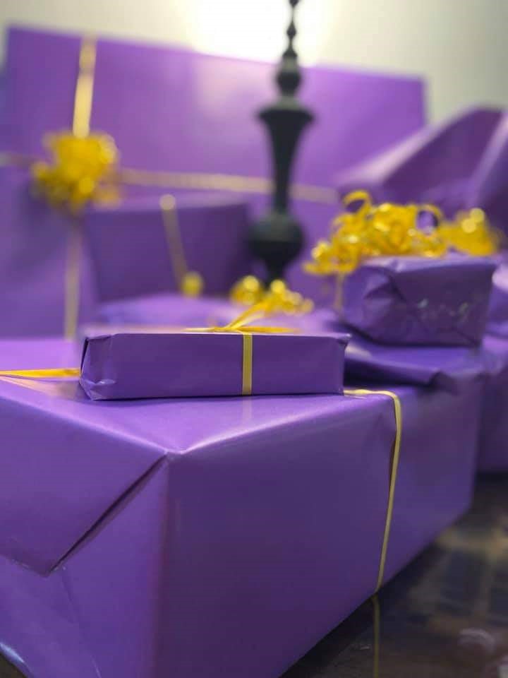 Friends themed gift wrapped presents