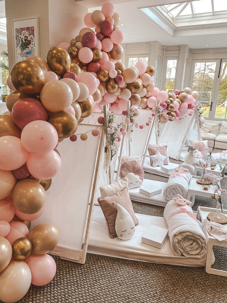 Celebrity Abbey Clancy (Sophia's 9th Birthday) Sleepover Teepee Party - Pink Blush Neutral Muted Tones Balloon Garland
