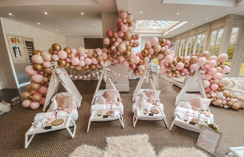 Celebrity Abbey Clancy (Sophia's 9th Birthday) Sleepover Teepee Party - A Frame Tents and Pink Blush Balloon Garland